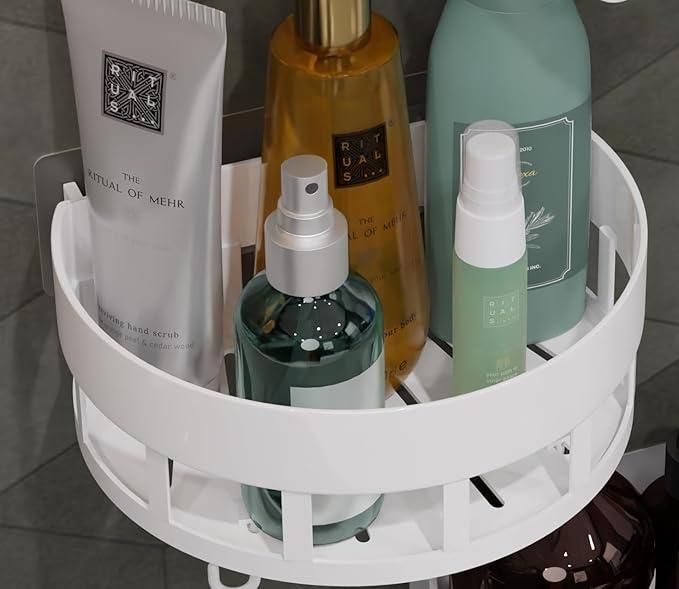 Bathroom Wall Mounted Shelf with Hooks (Pack of 2) – Self Adhesive Storage Rack for Shampoo, Soap & Accessories