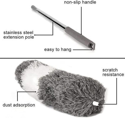 Flexible Microfiber Mop Duster with Extendable Handle – 360° Bendable Cleaning Brush for Ceiling, Fan & Hard-to-Reach Areas