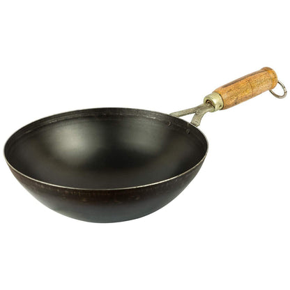 Premium Heavy Gauge Carbon Steel Wok Kadhai with Wooden Handle – Stir Fry & Deep Fry Pan